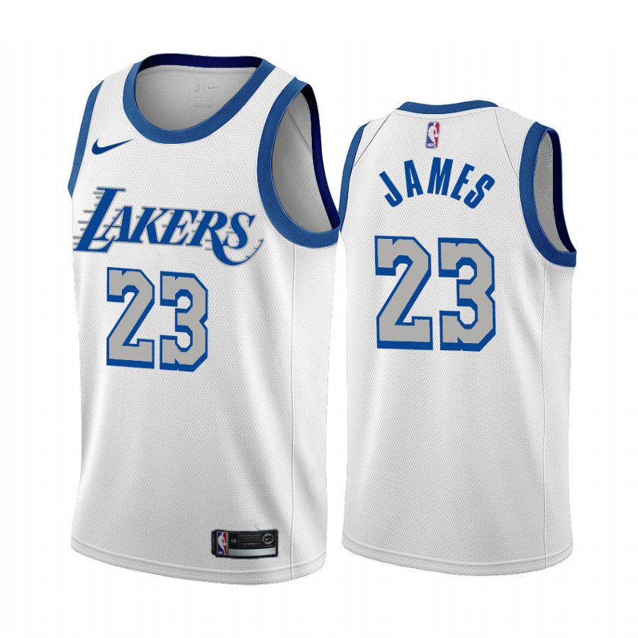 Men Los Angeles Lakers #23 lebron james white city edition new blue silver logo 2020 nba jersey->customized nba jersey->Custom Jersey
